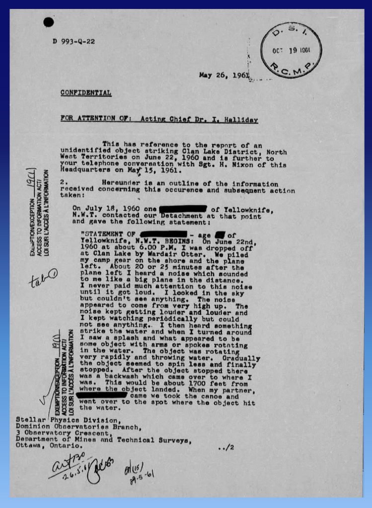 ARCHIVES NATIONALES CANADA - RAPPORT OVNI - UAP - UFO