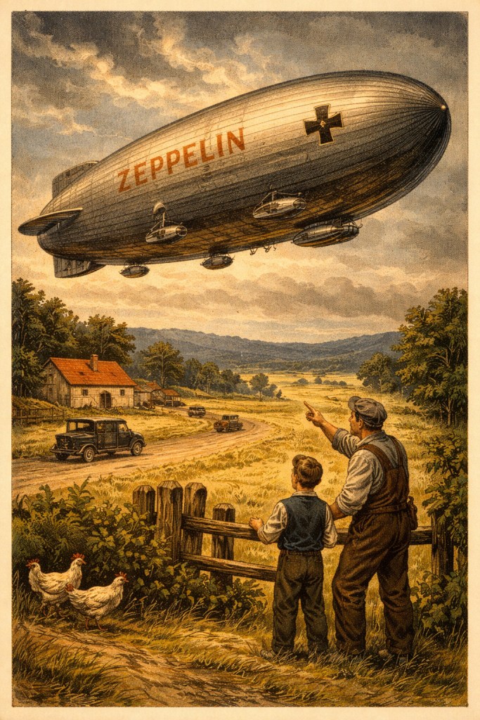 ZEPPELIN AU DESSUS DE LA CAMPAGNE ALLEMANDE